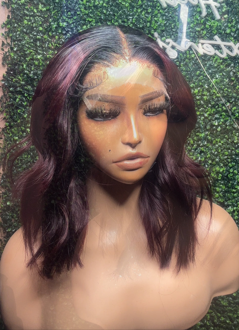 5x5 HD Lace Burgundy with subtle highlights